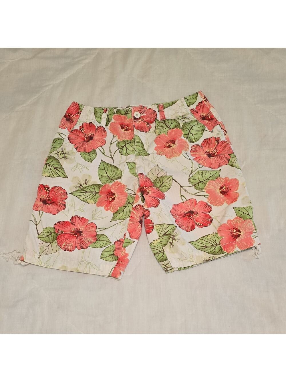 Caribbean Joe Womens 10P Cotton Bermuda Shorts Floral Tropical Pockets Zip